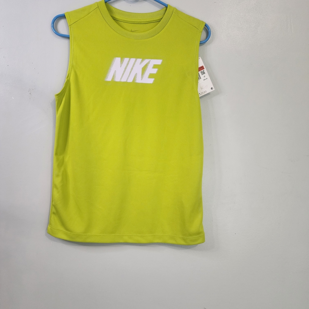 Nike Kids Neon Lime Sleeveless Tank with White Logo